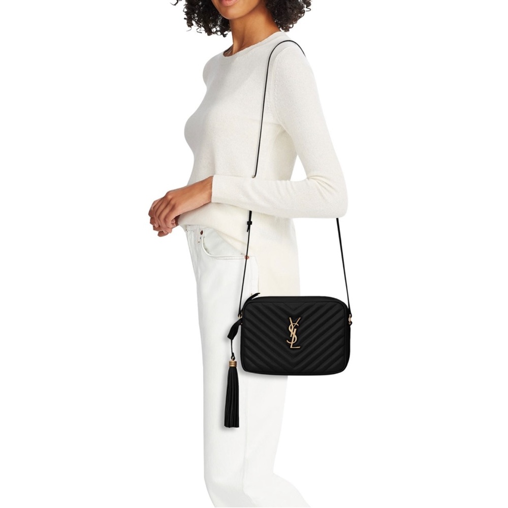 Black Lou YSL Camera Bag in Quilted Leather